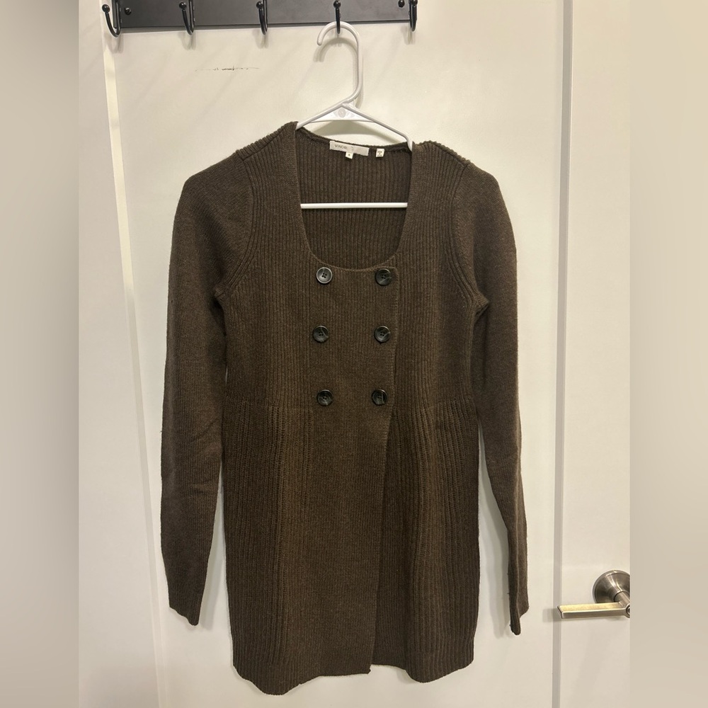 Vince Wool and Cashmere Blend Double-Breasted Ribbed Cardigan Sweater
